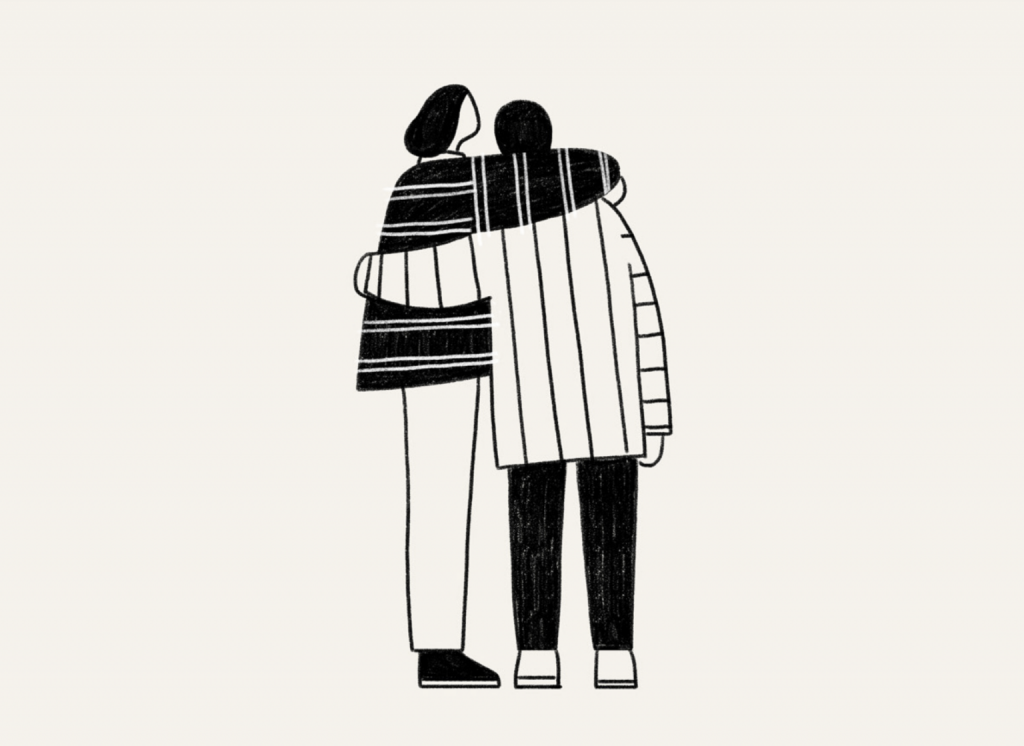 illustration of two people in each others arms