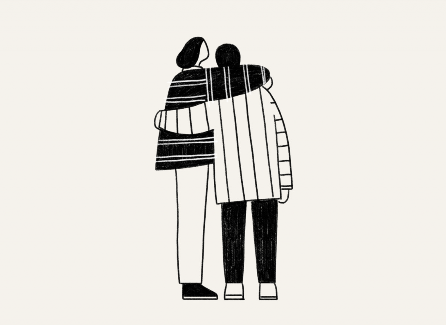 illustration of two people in each others arms