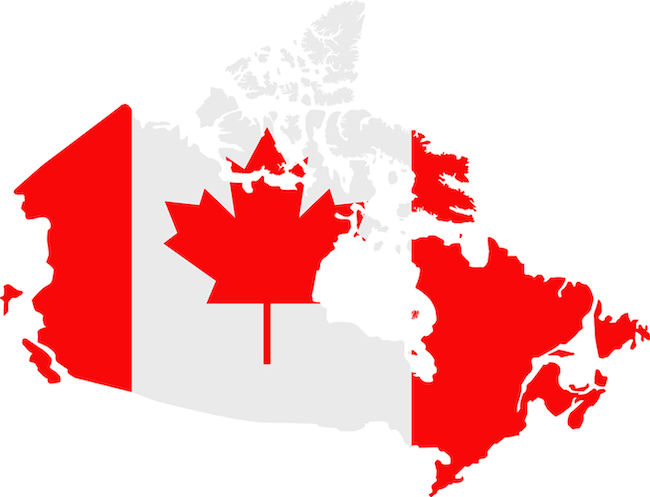 illustration of canadian flag over canadian map