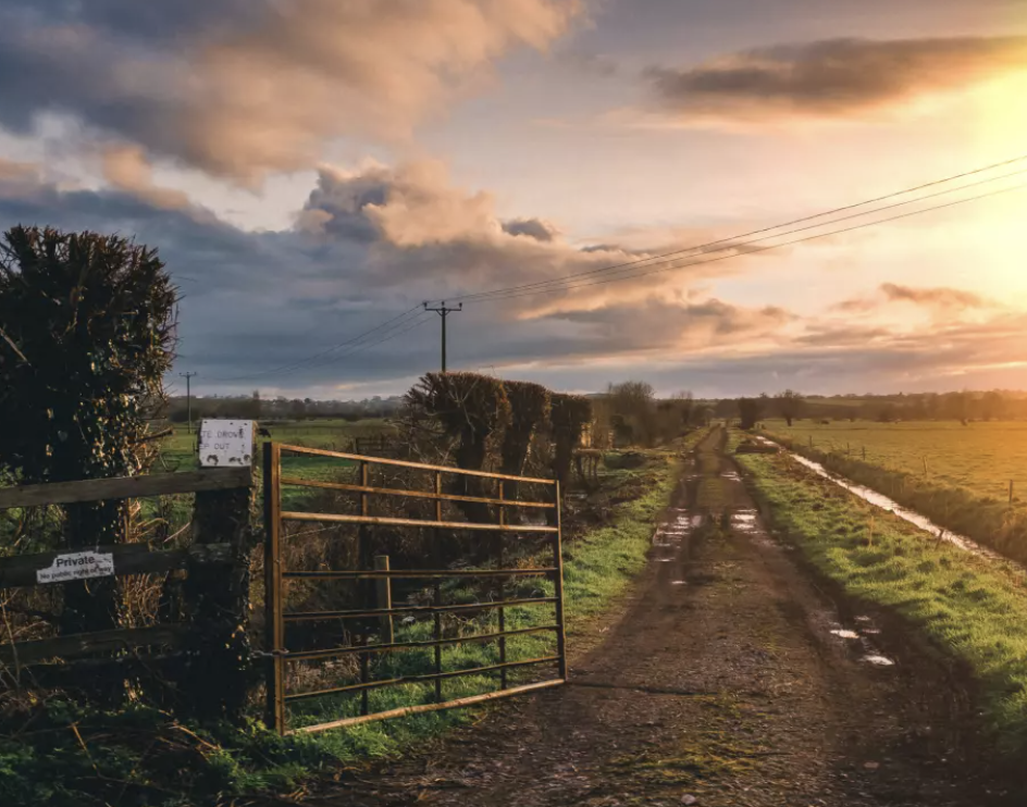 photo of an Irish farm and road