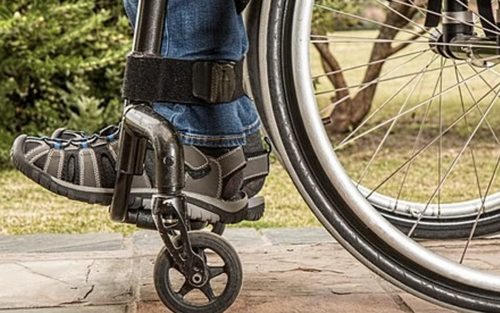 photo of person's feet while seated in a wheelchair